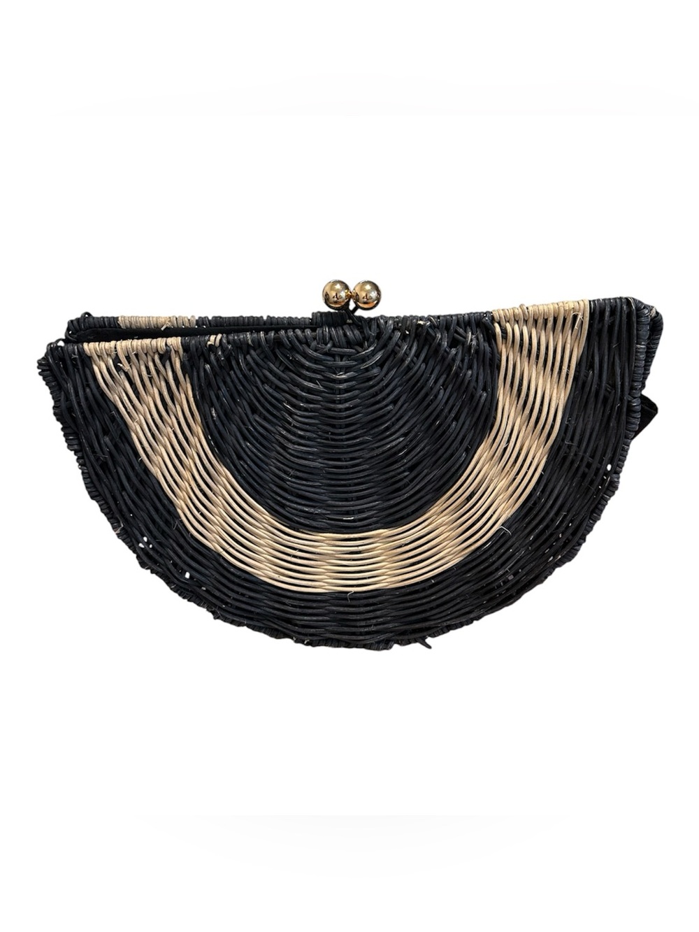 Tabitha Black & Natural Half-Moon Woven Clutch